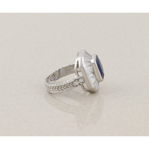 Sterling Silver Blue Cubic Zirconia and White Cubic Zirconia Ring Size 7 1/2 - Picture 7 of 8